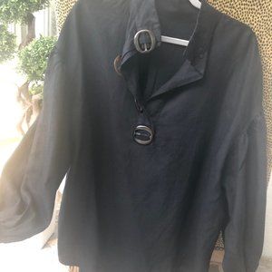 BLACK  MODERN TOP WITH BUTTONS 100% LINO ZARA Made in Turkey